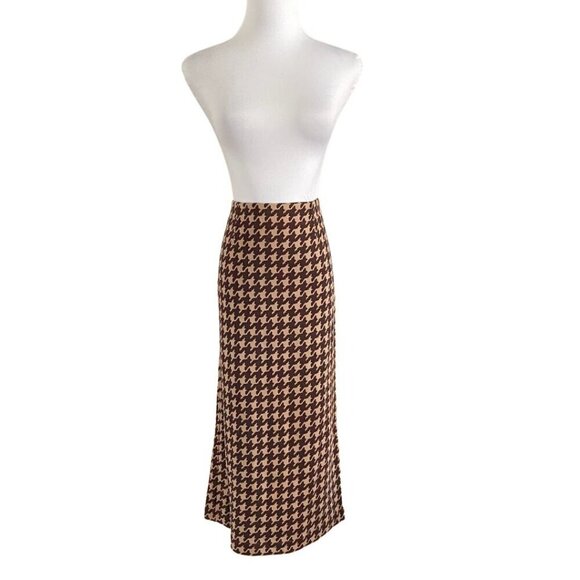 ROUJE PARIS SIDONIE KNIT MIDI PENCIL SKIRT IN BROWN AND TAN - S (38) - Picture 2 of 11